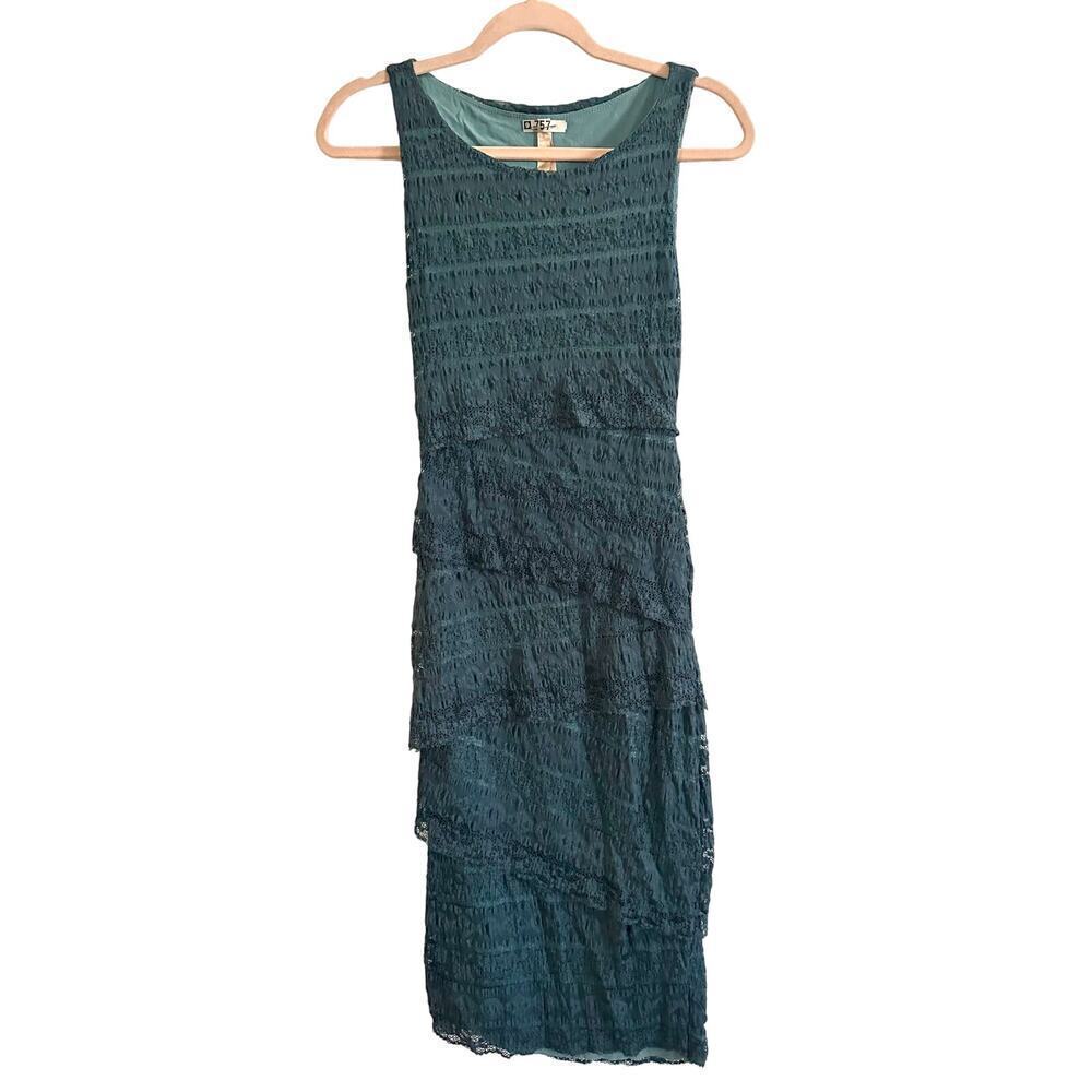 Bailey 44 ANTHROPOLOGIE Lace Tiered Column Bandage Dress Dark Teal-Gray Sz Small